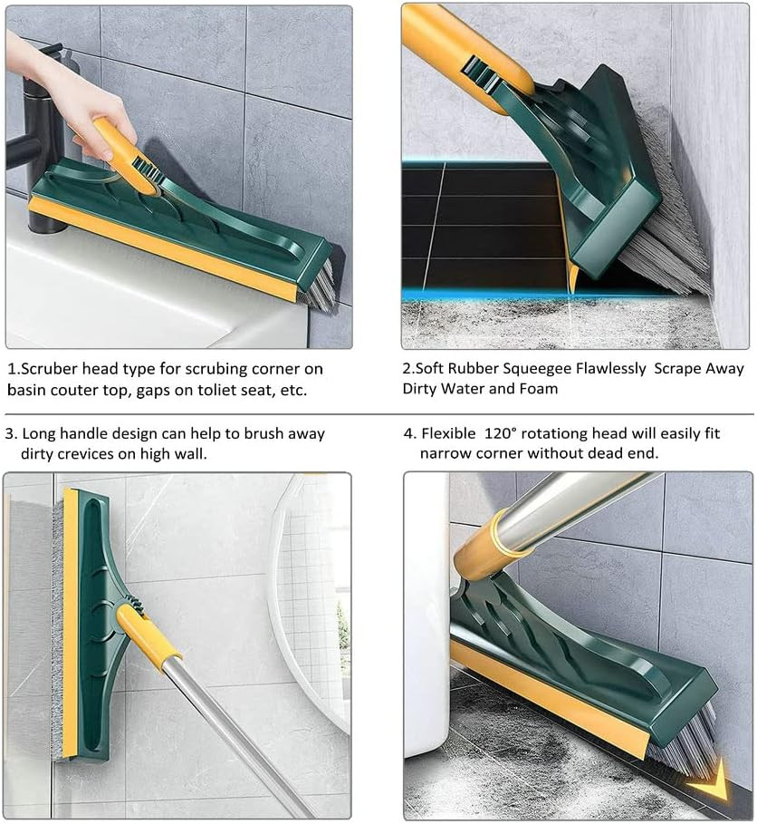 2 in 1 Floor Brush Scrubber with Long Handle Grout Brush 3 Poles 53.5” New Upgr