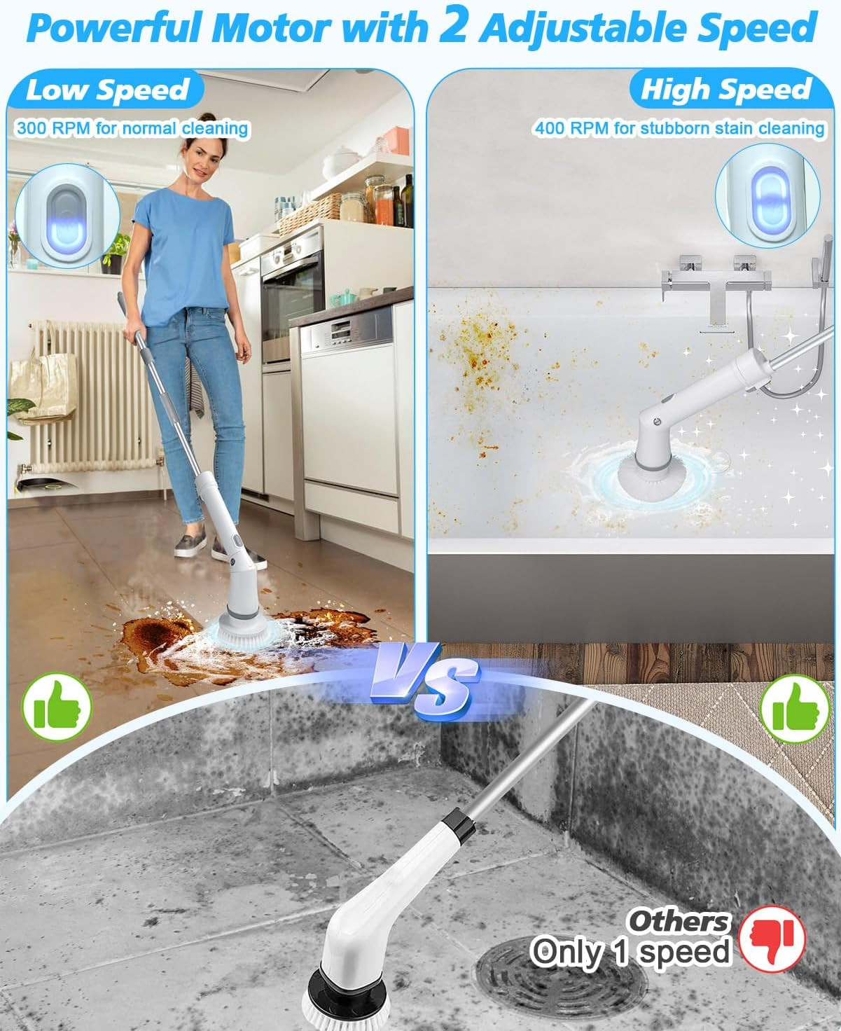 Electric Spin Scrubber Cordless,Power Scrubber Shower Cleaning Brush 400Rpm,Bath