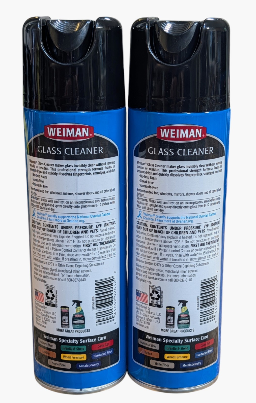 2 Weiman Glass Cleaner, Streak-Free Shine Ammonia-Free, No-Drip Foam – 19 Oz Ea.