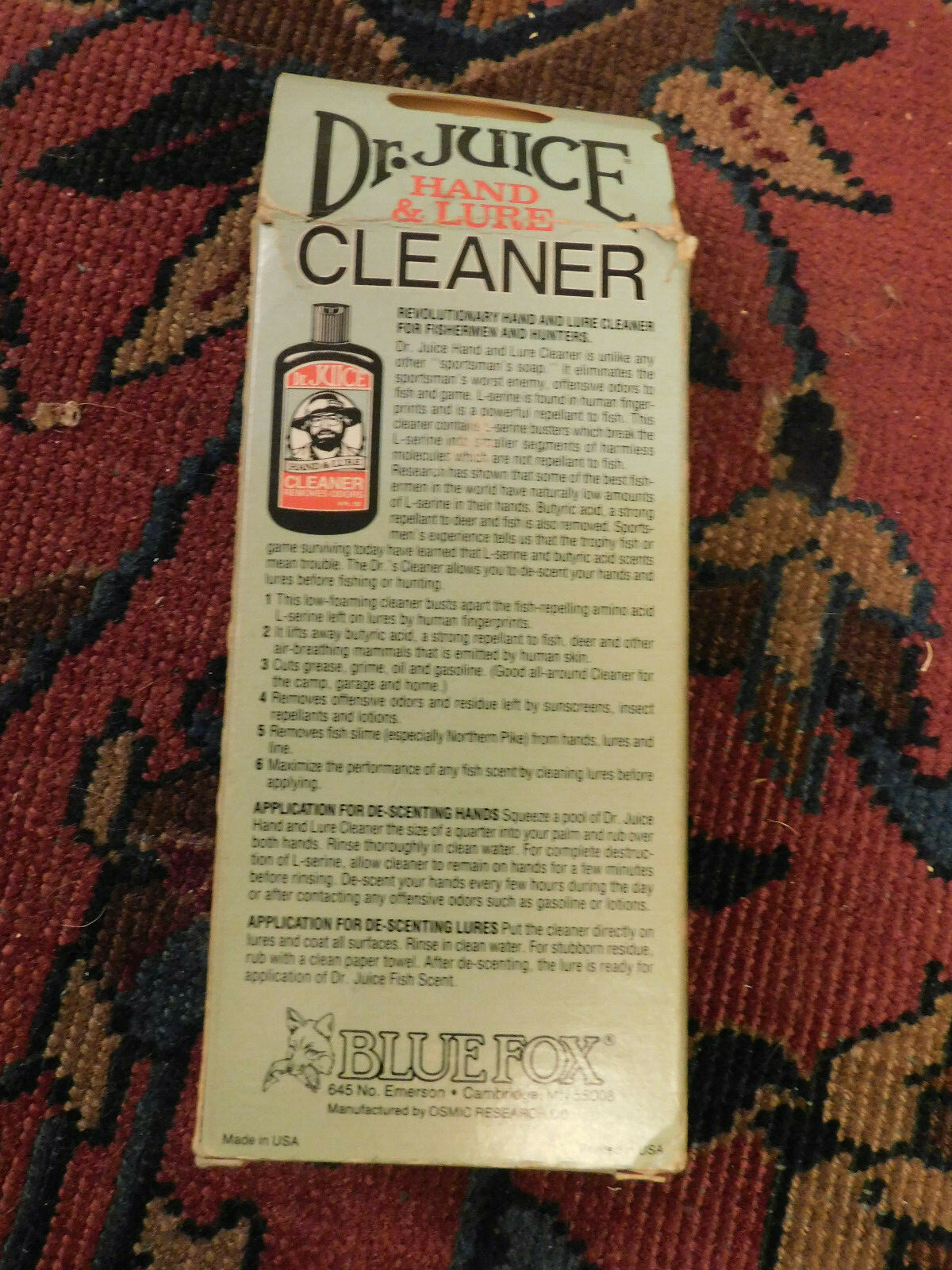 Dr Juice Hand & Lure Cleaner Vtg HTF Removes Odors Blue Fox Fisherman Hunter