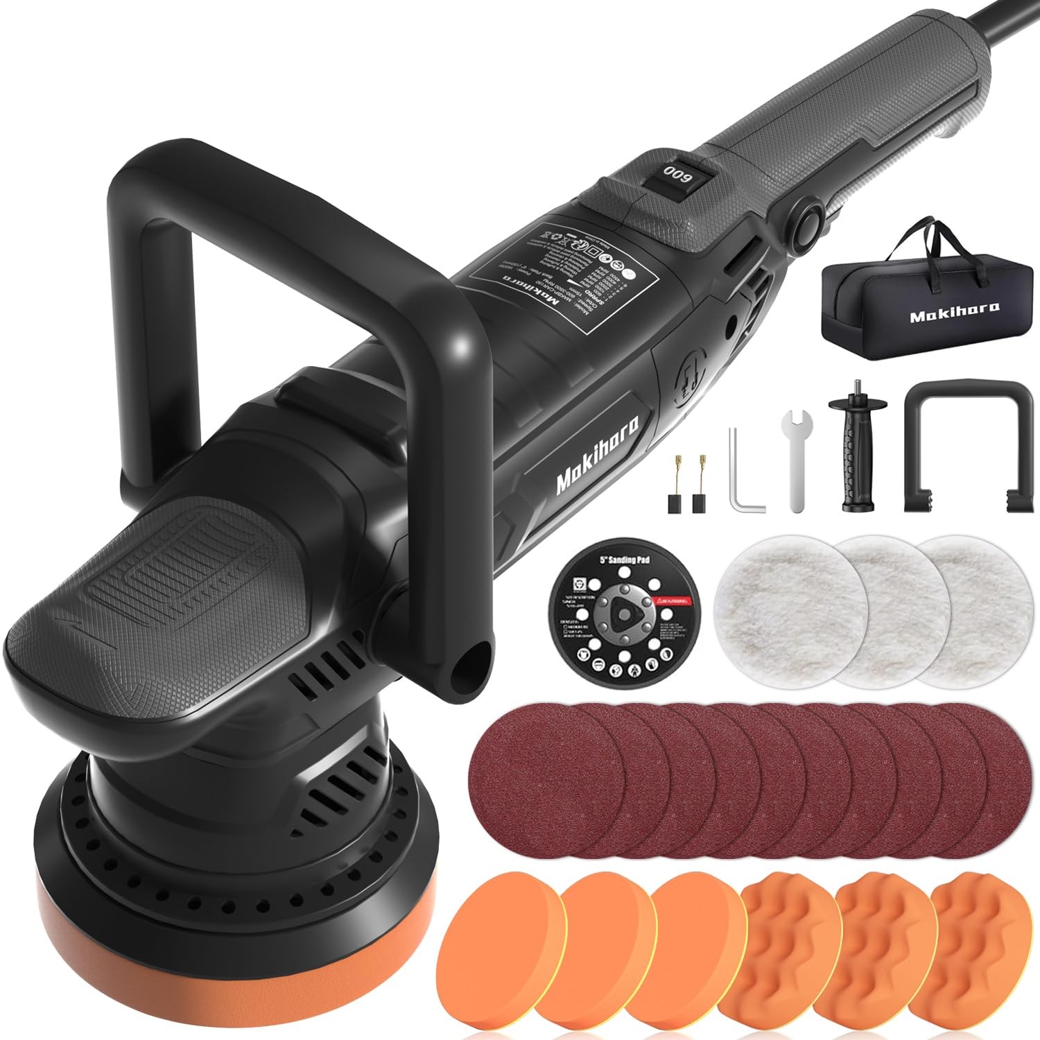 Car Buffer Polisher, 5 Inch Random Orbital Car Polisher, 1600W 6 Variable Spe…
