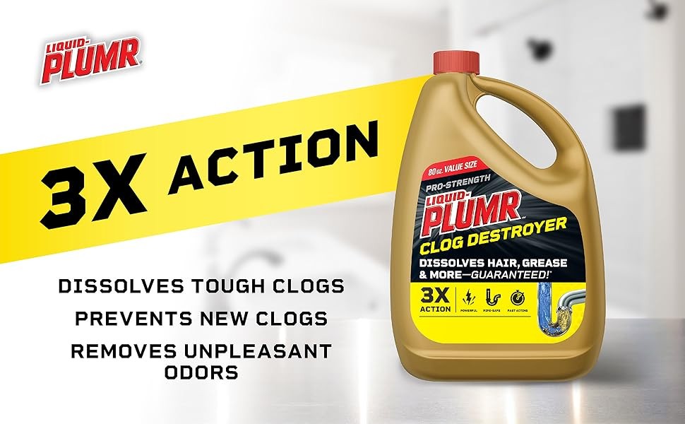 Liquid-Plumr Pro-Strength Clog Destroyer, Liquid Drain Cleaner, 80