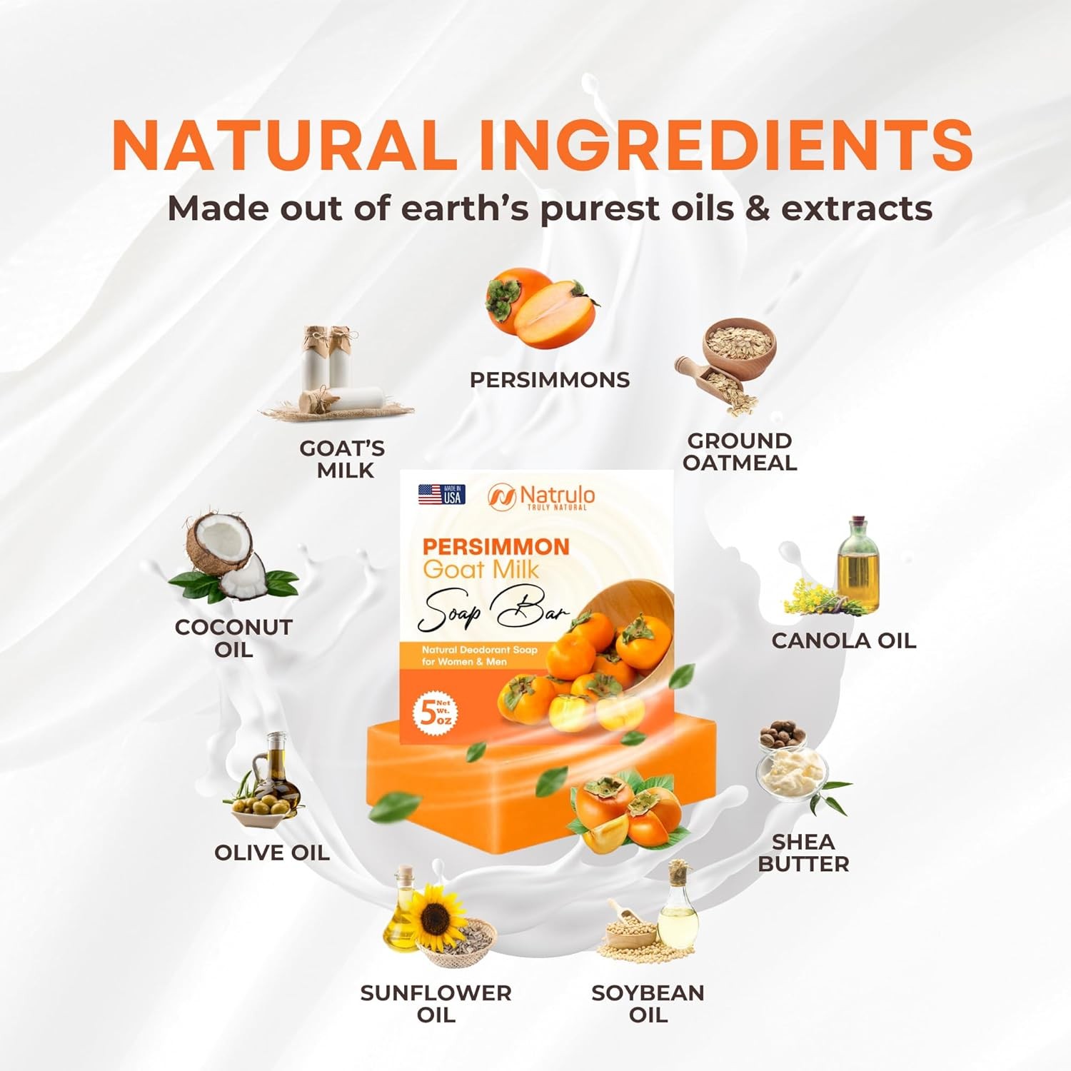 Persimmon Soap Bar for Body Odor Control – Purifying Deodorizing Body Wash with