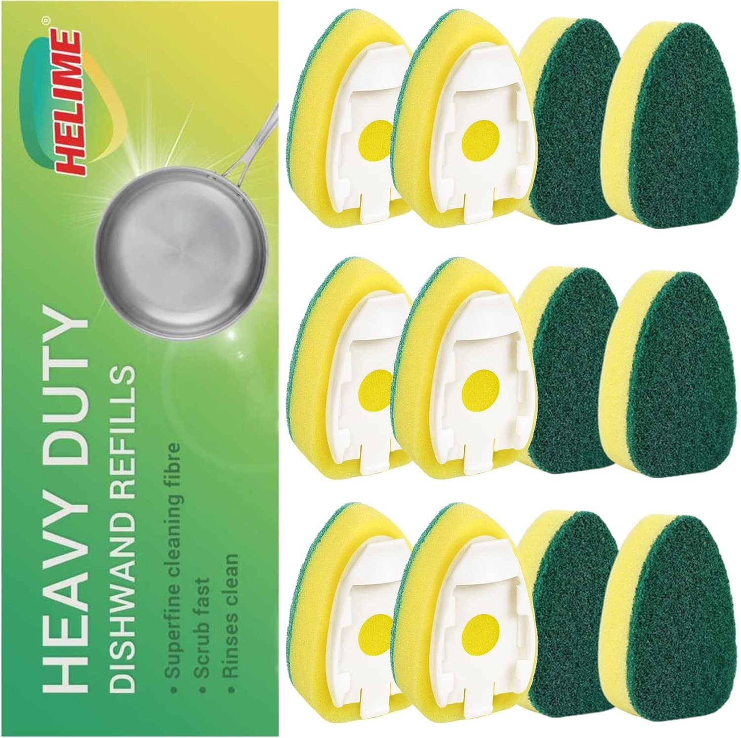 Durable Antimicrobial Dishwand Sponge Refills – 12 Non-Scratch Heads Included