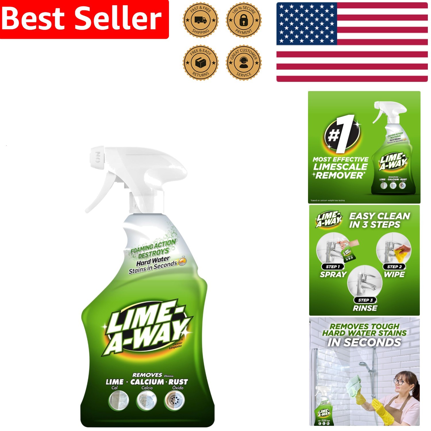 Powerful Hard Water Stain Remover Spray, Lime Calcium Rust Dissolver, 22 Oz