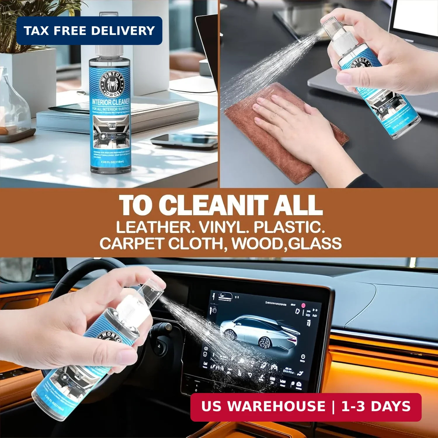 Wontolf Leather Cleaner and Conditioner Non-Toxic Gentle Total Interior Cleaner
