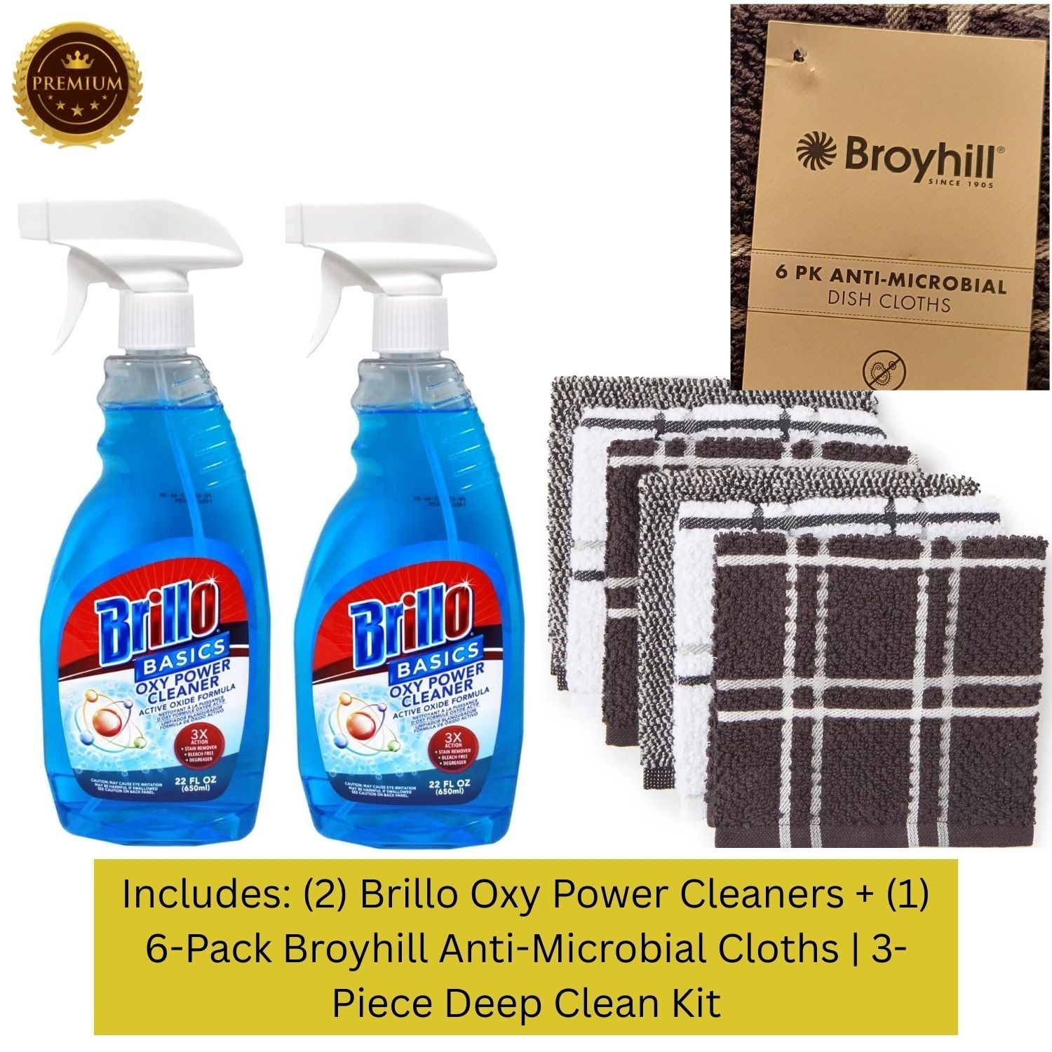 Brillo Basics Oxy Power Spray Cleaner – 2-Pack + 6 Broyhill Dish Cloths Bundle