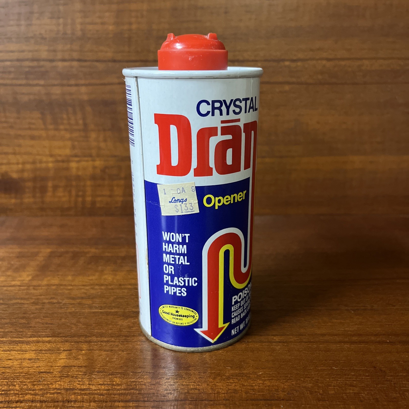 Vintage Drano CRYSTAL Drain Opener 18 oz Metal Can Clog Remover New Full