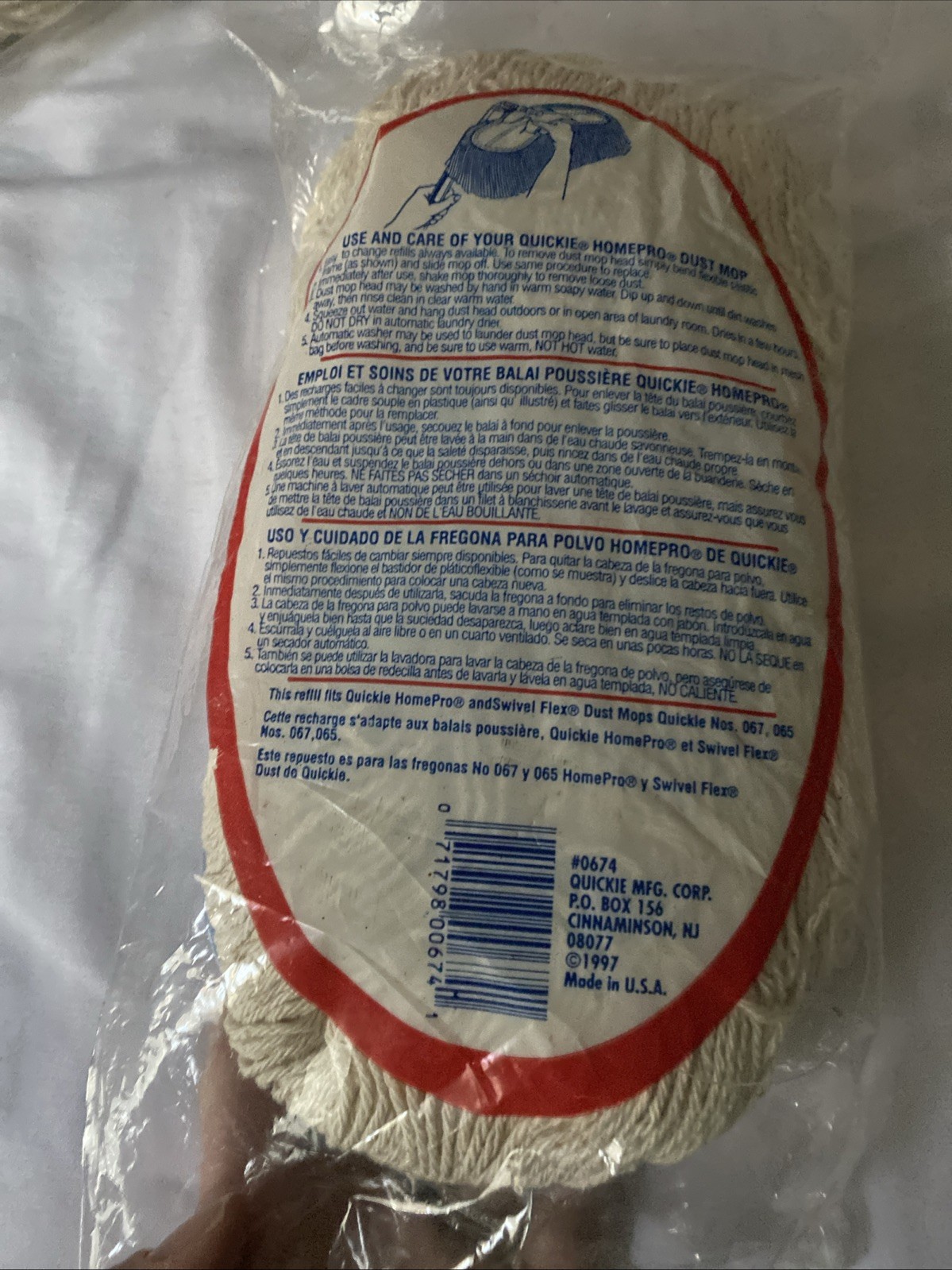 Quickie Home Pro Natural Cotton DUST MOP REFILL 067 065 Type D 0674