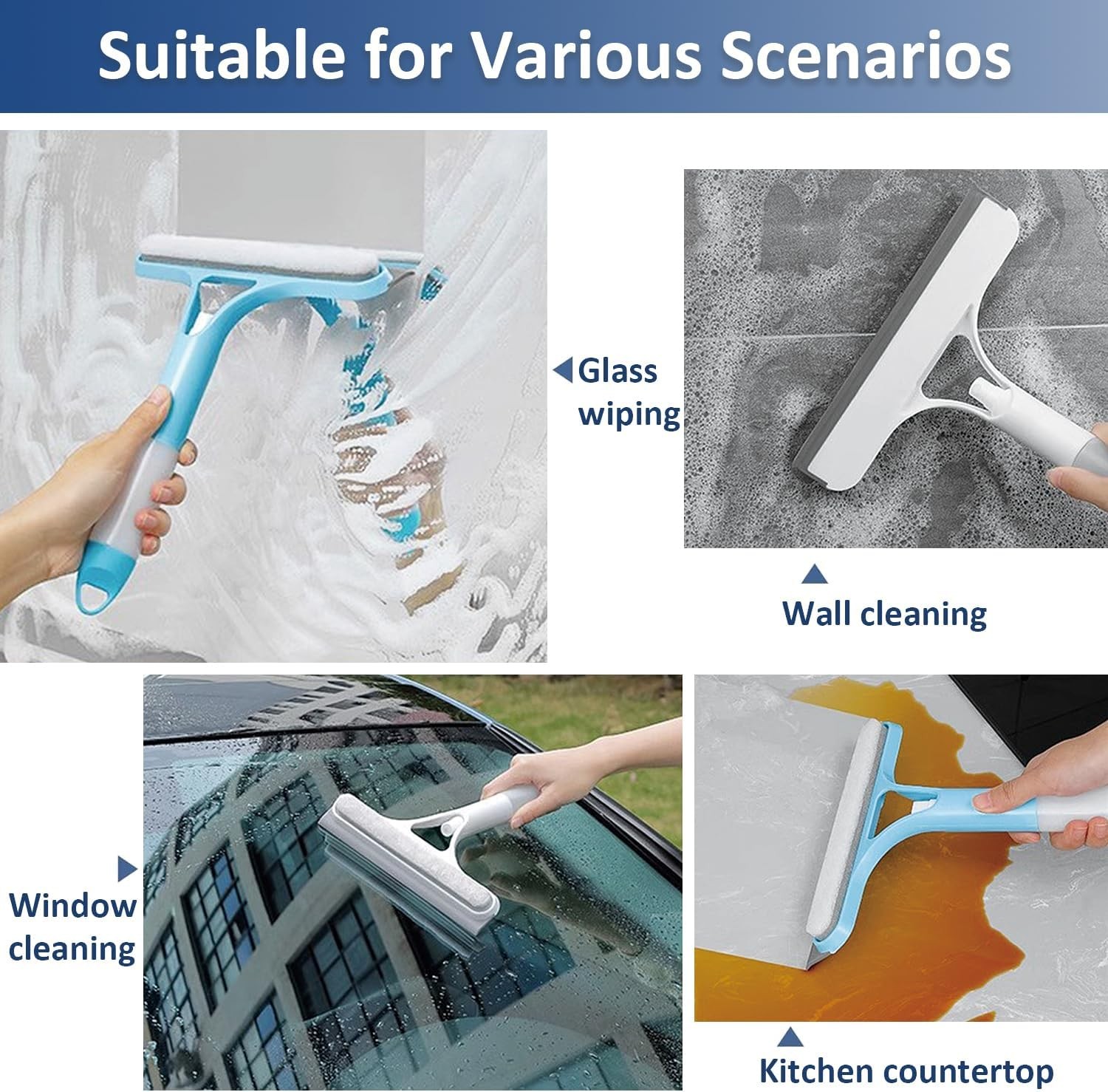 2 Pack All-Purpose Shower Squeegee for Shower Glass Door, Shower Glass Cleaner