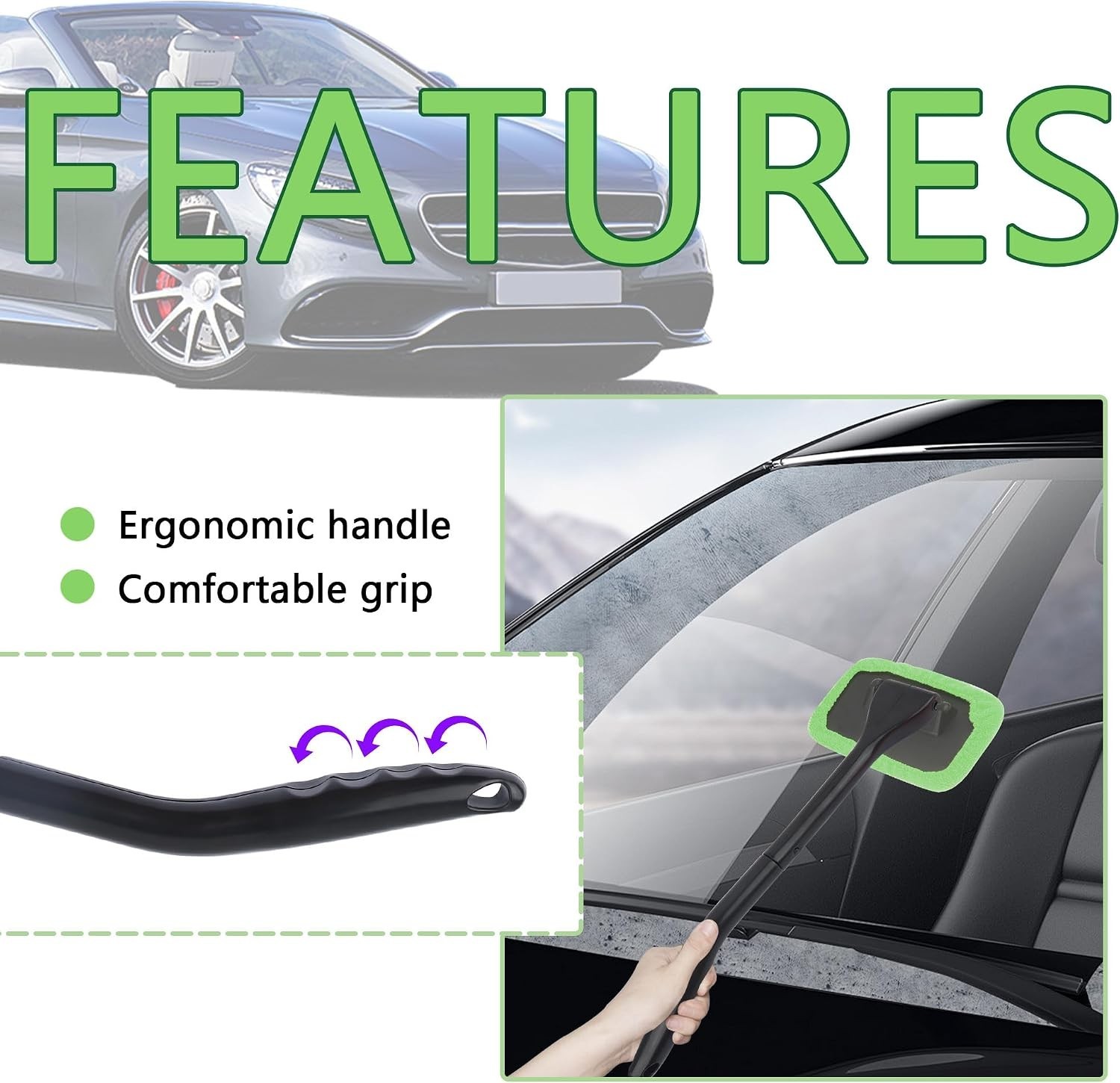 Car Window Cleaner Tool Kit,Microfiber Car Windshield Cleaner Inside with 4PC…