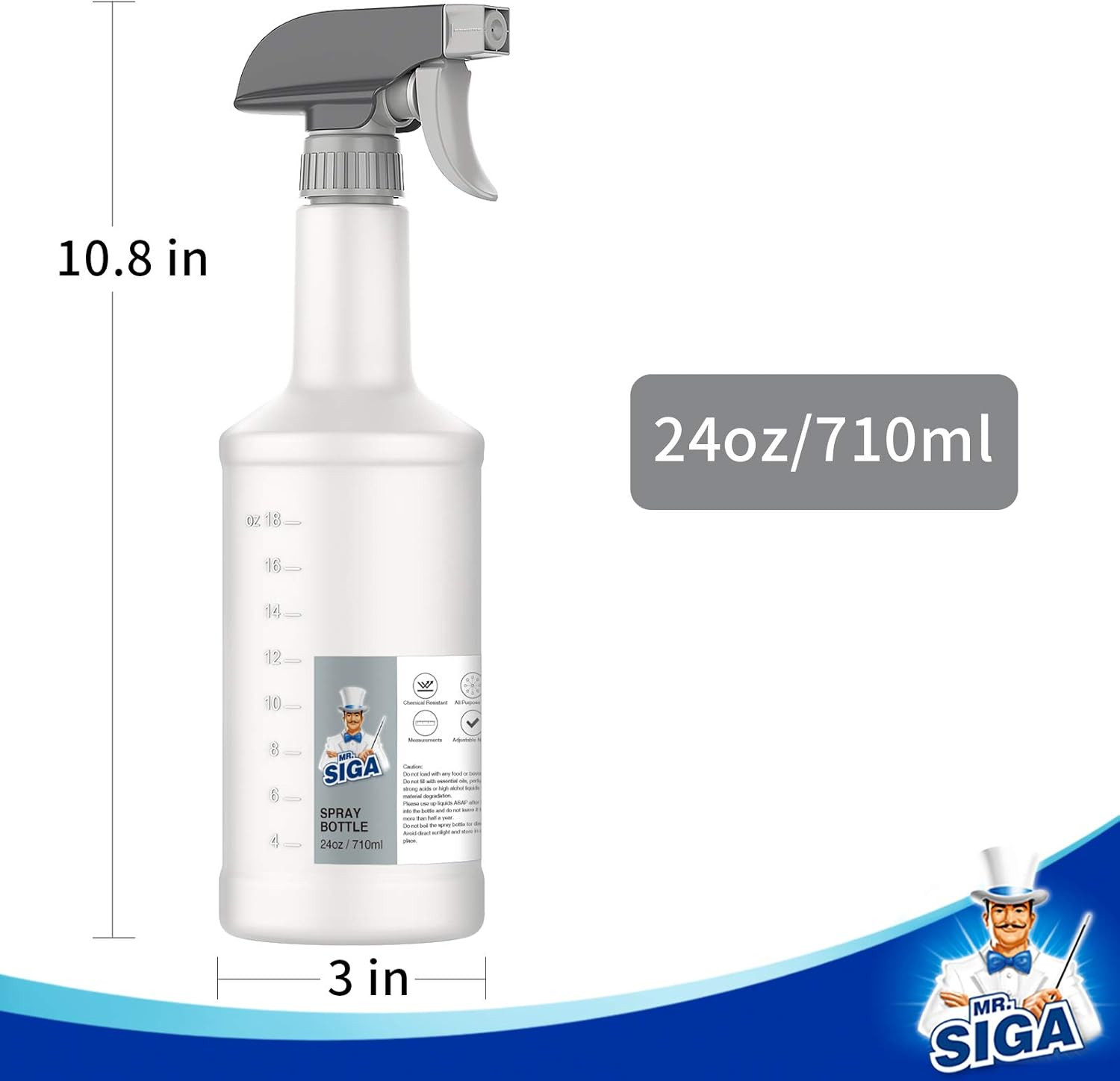 24 Oz Empty Plastic Spray Bottles for Cleaning Solutions, Heavy Duty Household R