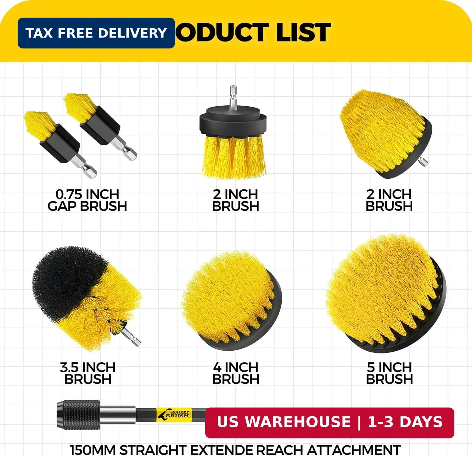 Holikme 8 Piece Drill Brush Attachments Set, Power Scrubber with Extend Long Att