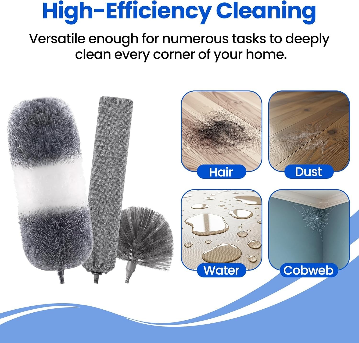 Extra-Long Dusters Kits with Extension Pole, 5 in 1 Cleaning Tools with Exten…