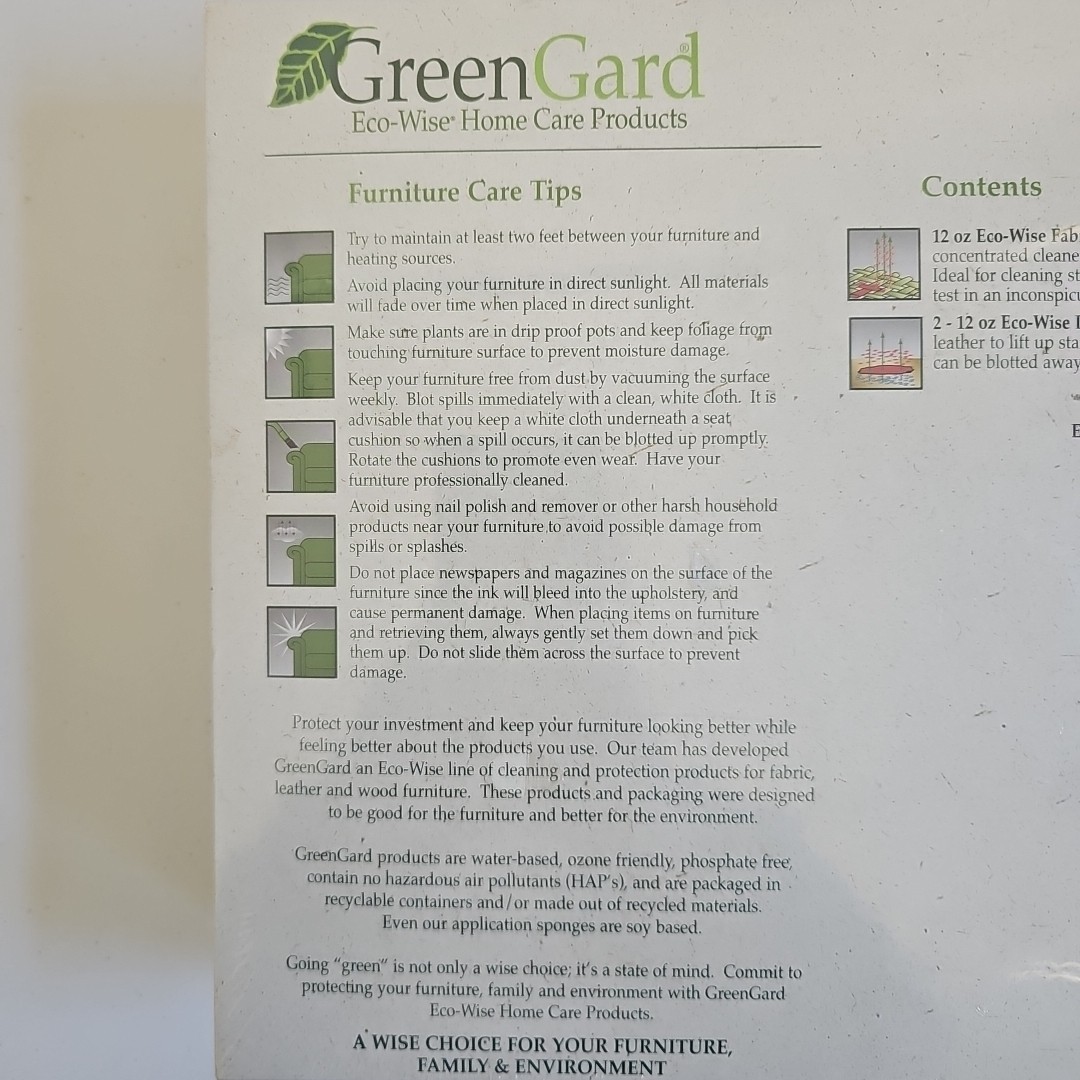 Green Gard Eco-Wise Home Care Product Fabric Leather Area Rugs Sealed New