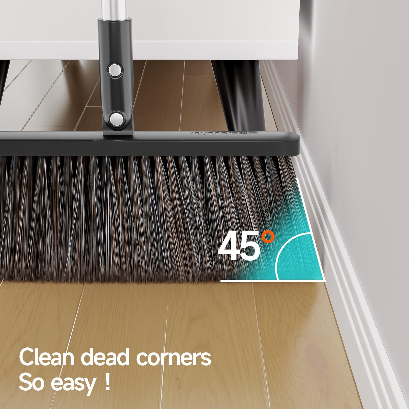 CTIME Broom and Dustpan Set, Extra Brush Head & 51.6″ Adjustable Black, Gray