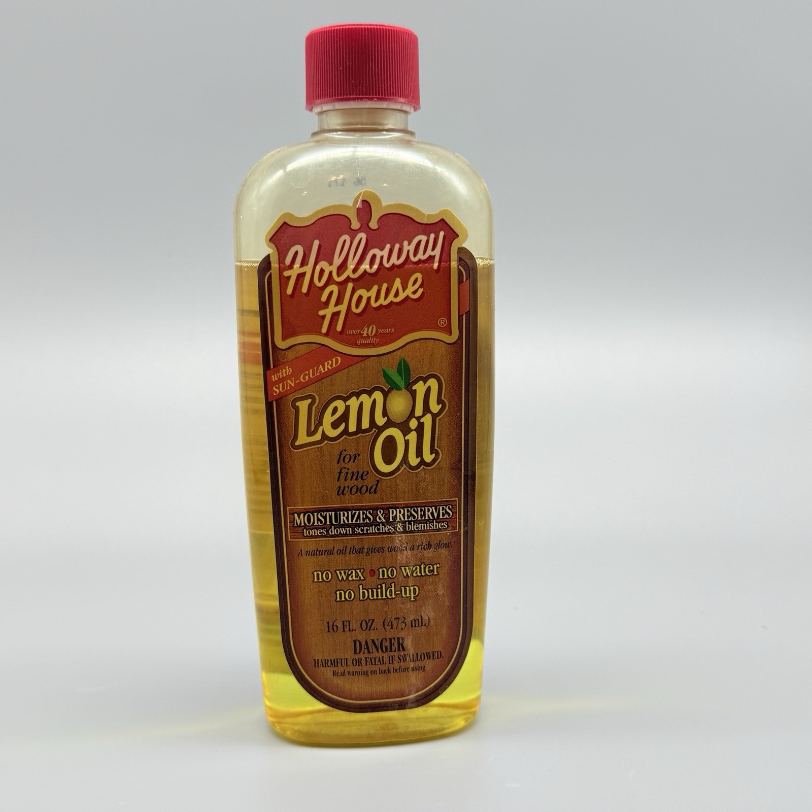 Holloway House Lemon Oil w/ Sun Guard for Fine Wood 16-ounce Bottle 80% Full