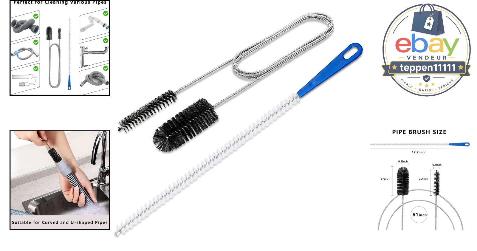 Flexible Drain Brush 61 Inch, Nylon Pipe Cleaner Tool