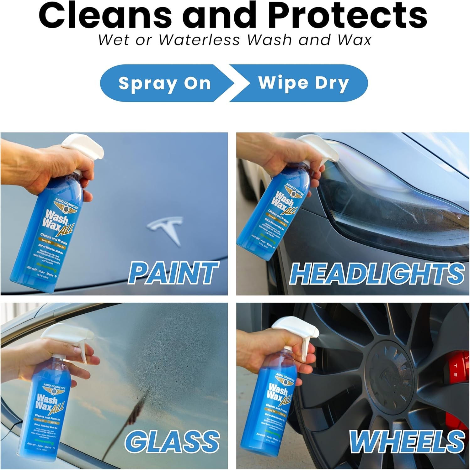 Wet or Waterless Car Wash Wax 128 Fl. oz, UV Protection. Cleans, Protects, and S