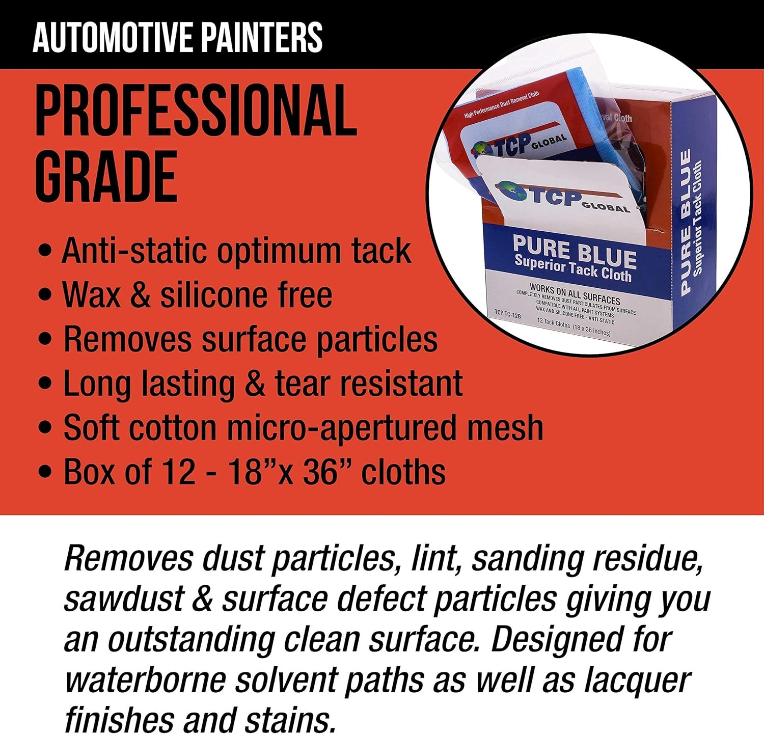 Pure Blue Superior Tack Cloths – Tack Rags (Box of 1 Item Package Quantity: 12