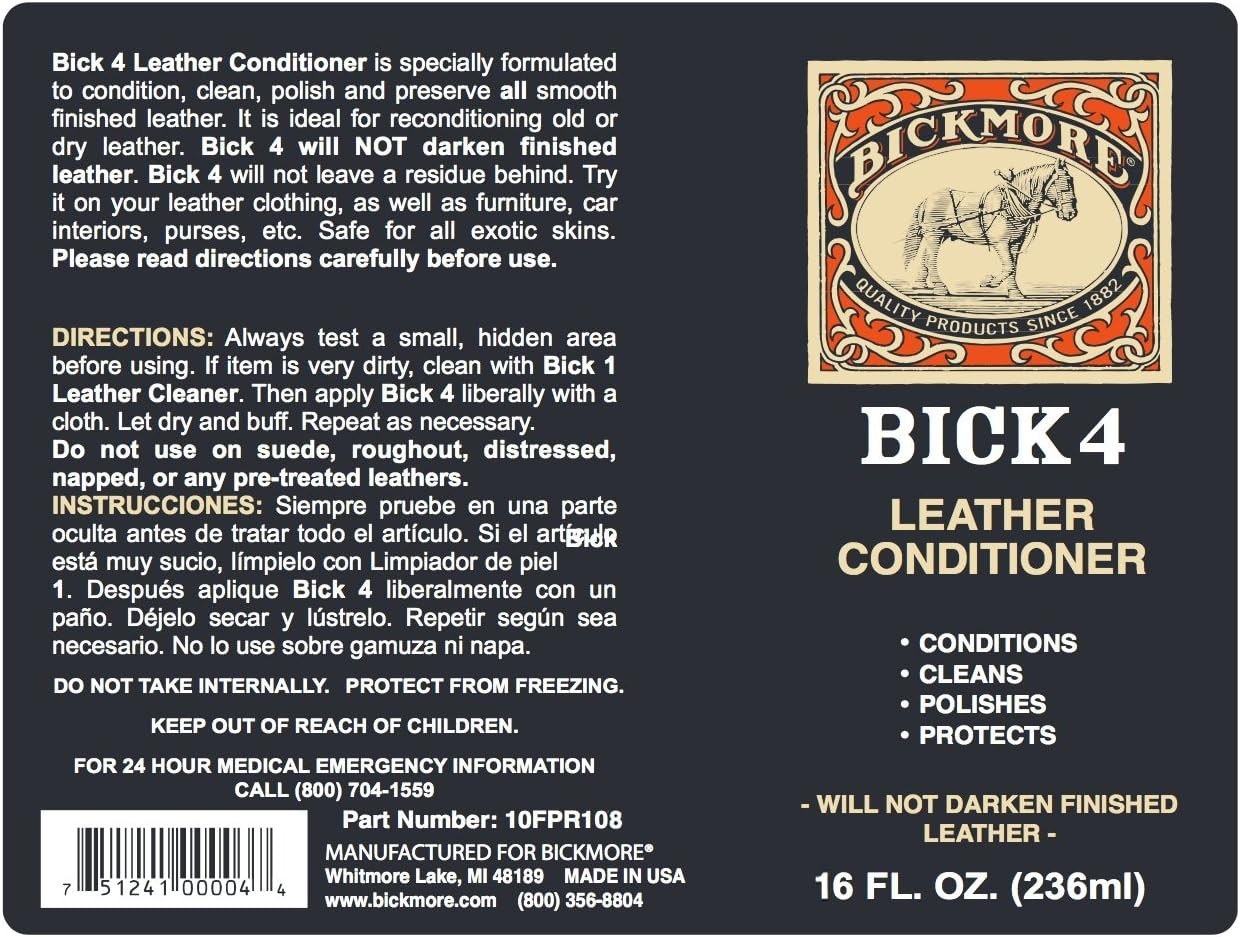 Bick 4 Leather Conditioner & Cleaner 16oz – Preserves & Polishes All Leather