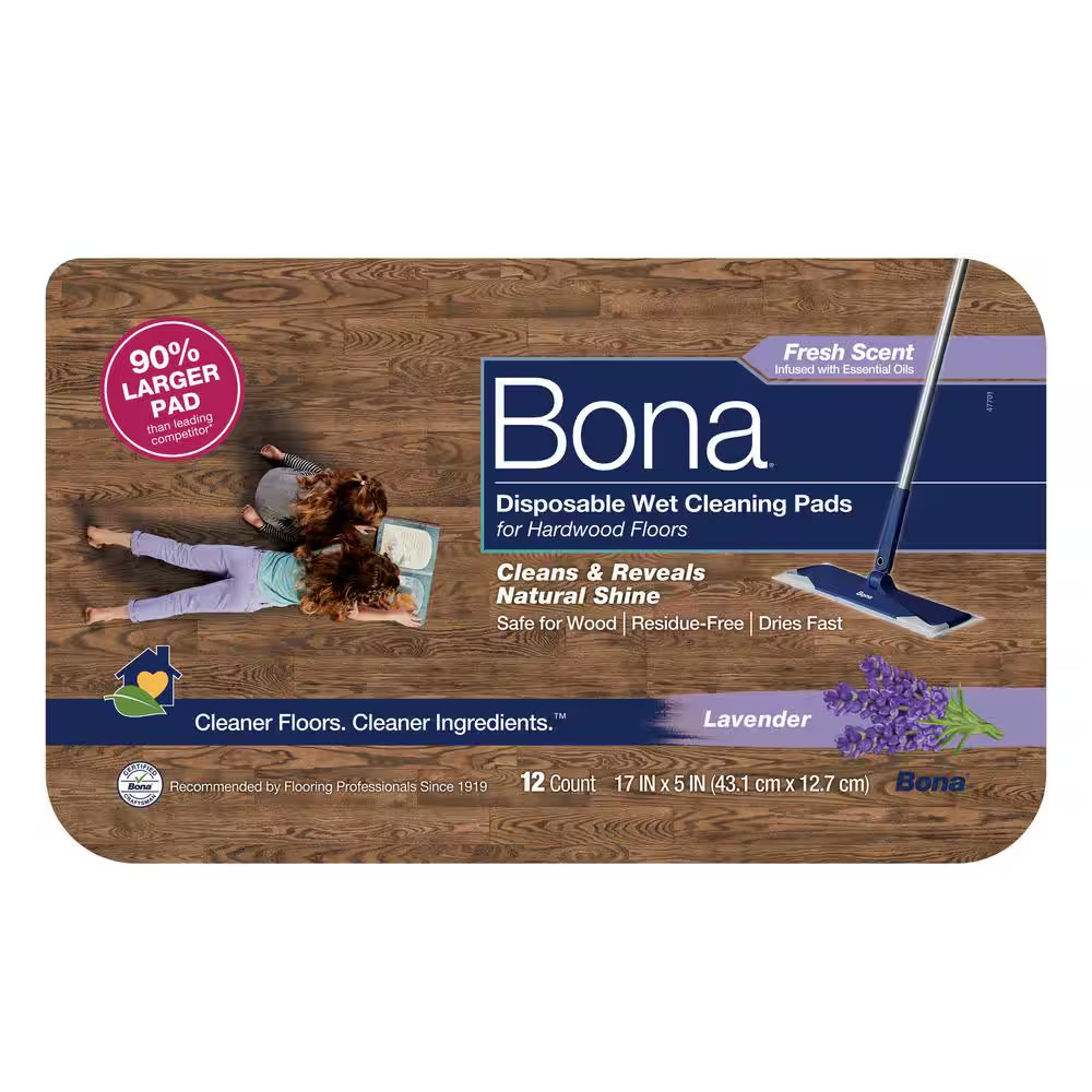 Hardwood Floor Disposable Wet Cleaning Pads, Lavender Scent, (12-Count)