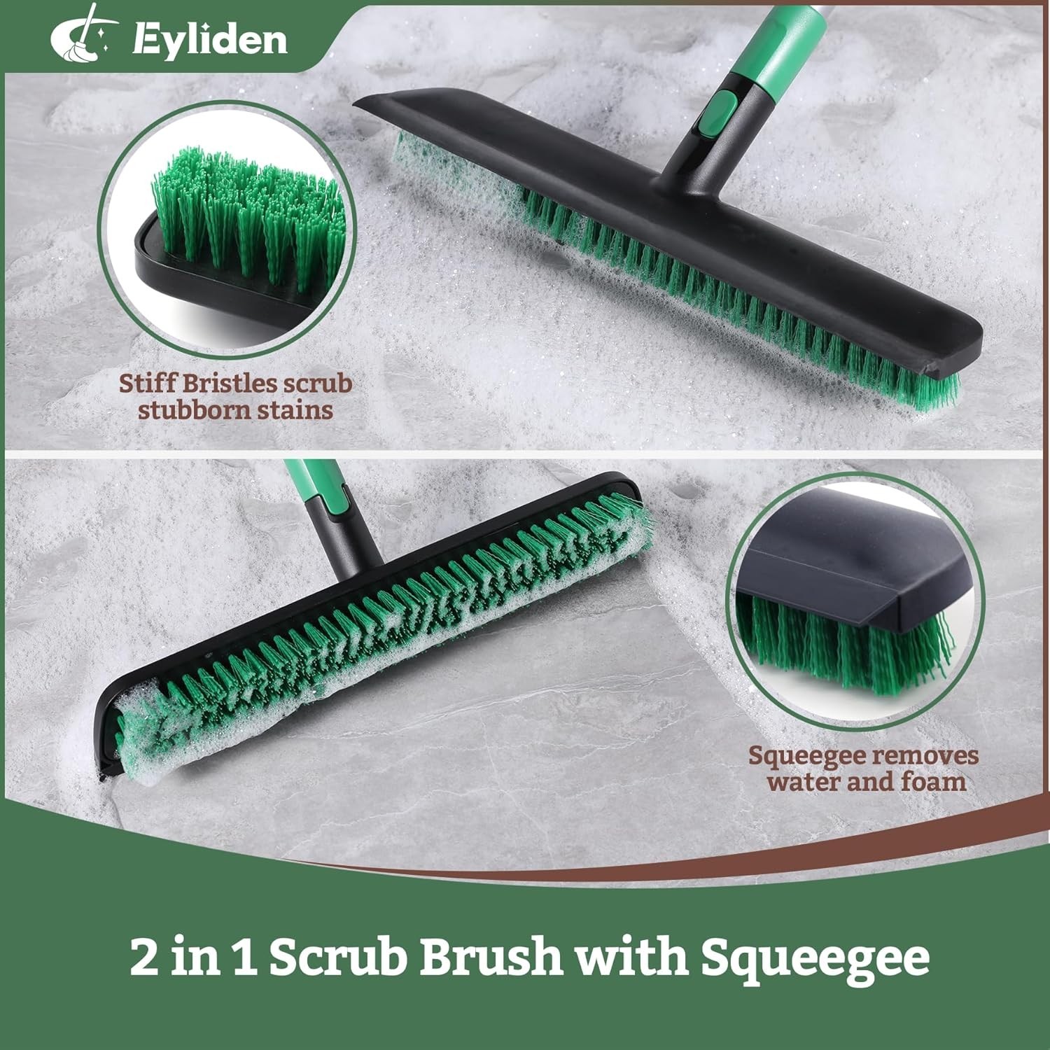 X-Large Floor Scrub Brush, 2 in 1 Scrape Brushes with Rubber Squeegee | 55.3″…