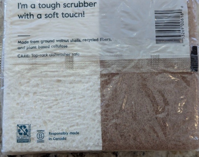 Grove Co. Walnut & Cellulose Scrubber Sponge 2 Pack Brown White Plant Based New