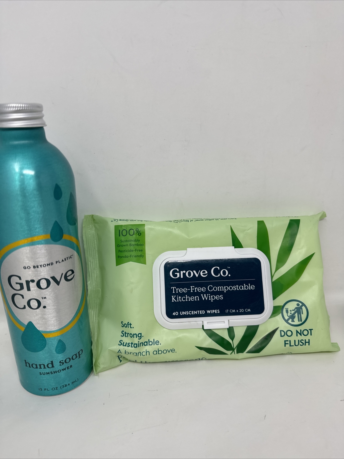 Grove Co. Essential Cleaners Set Lavender- Kitchen Wipes-Hand Soap/Tub Brush New