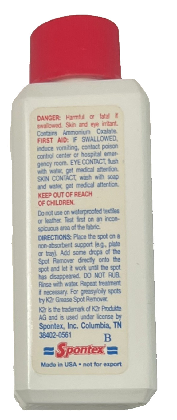 K2r Beverage Concentrate Fabrics Spot Remover 3.35 fl oz. Travel Size Bottle NEW