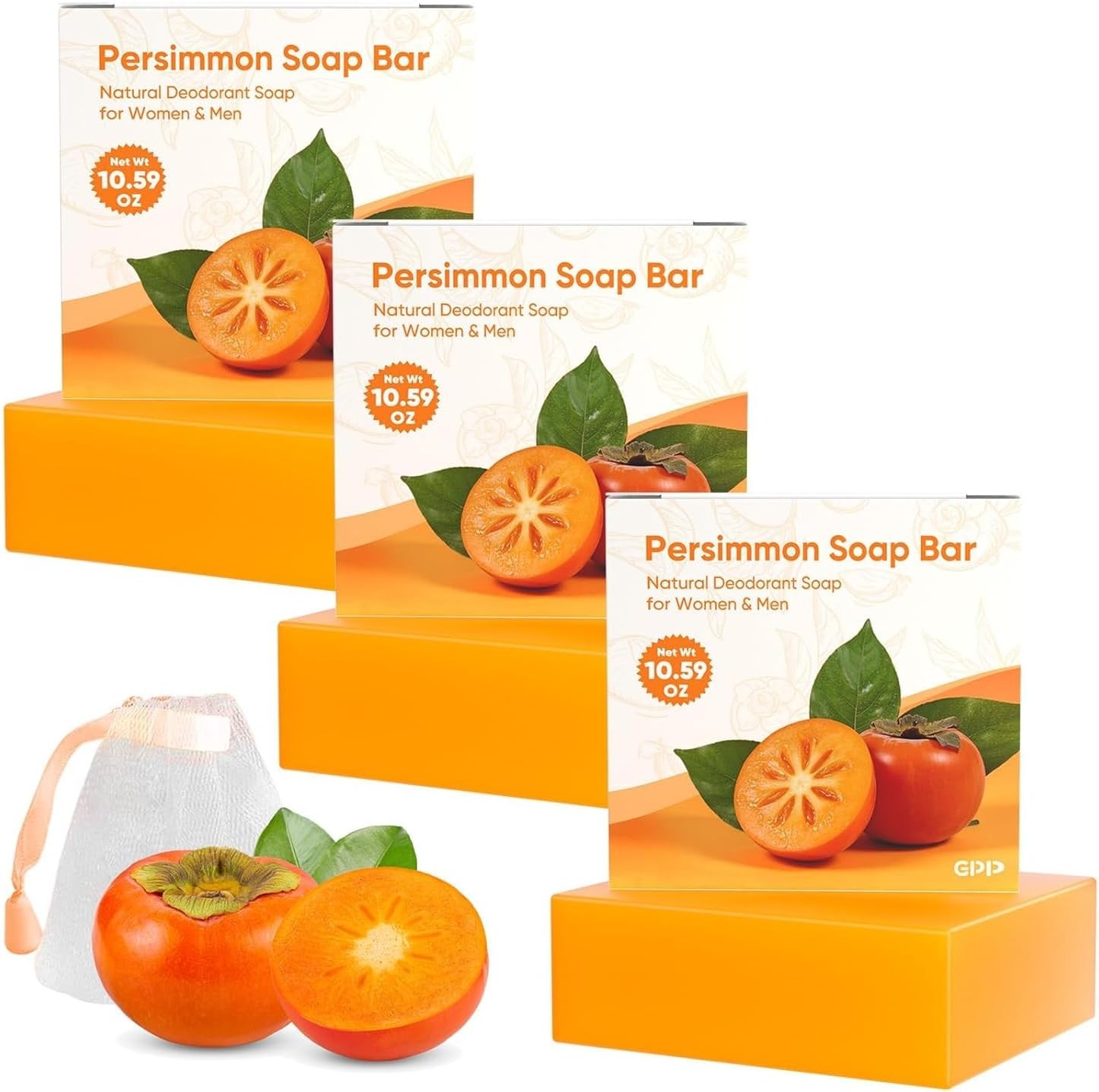 Persimmon Soap Bar for Body Odor Control – 3 PCS Natural Body Wash Soap for for
