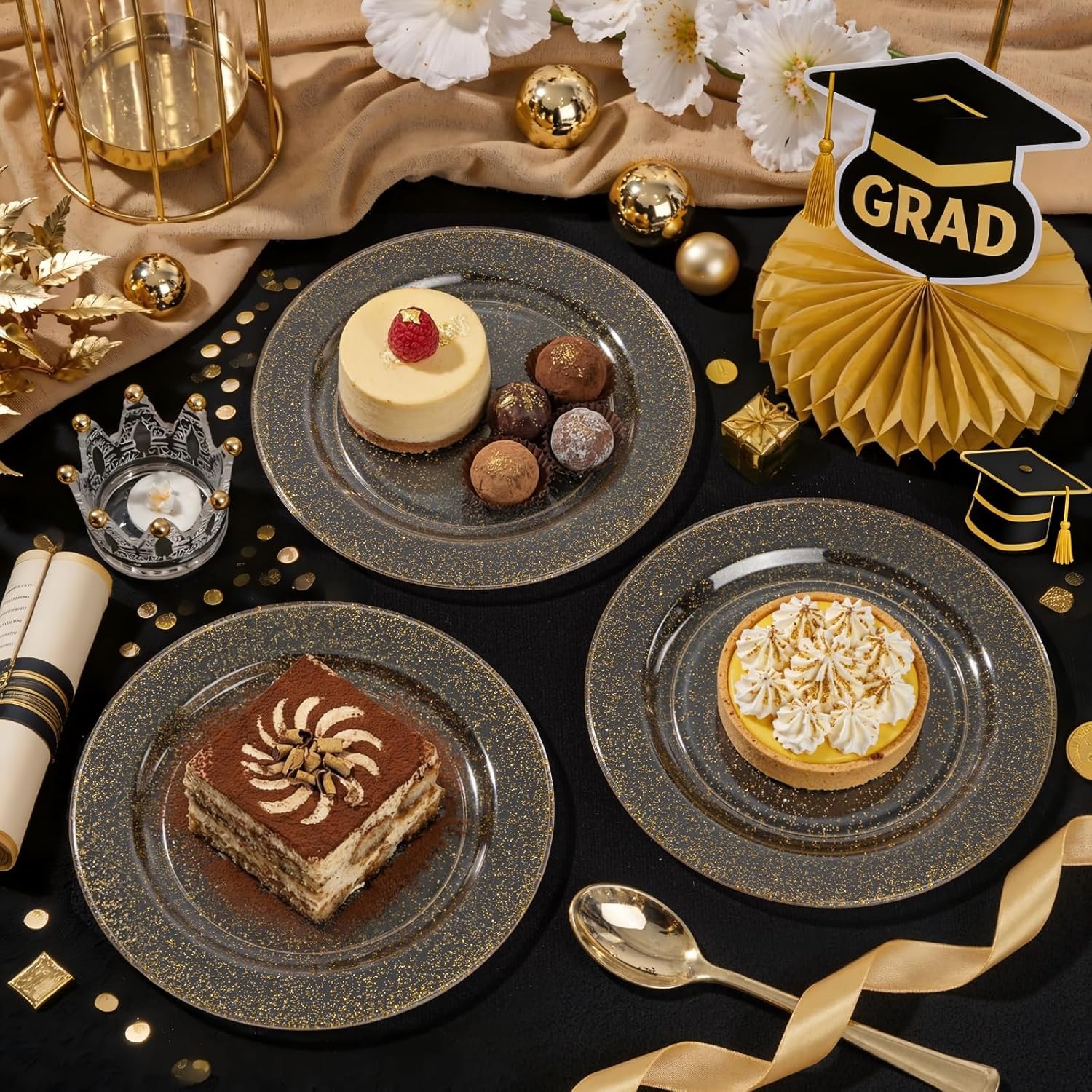 Liacere 100Pieces Gold Plastic Plates-Disposable Gold Glitter Plates-10.25inch