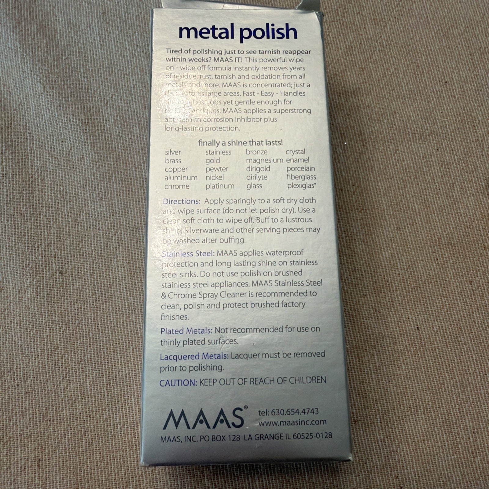 MAAS Metal Polish 4 oz French Lavender New Sealed Tube All Metals