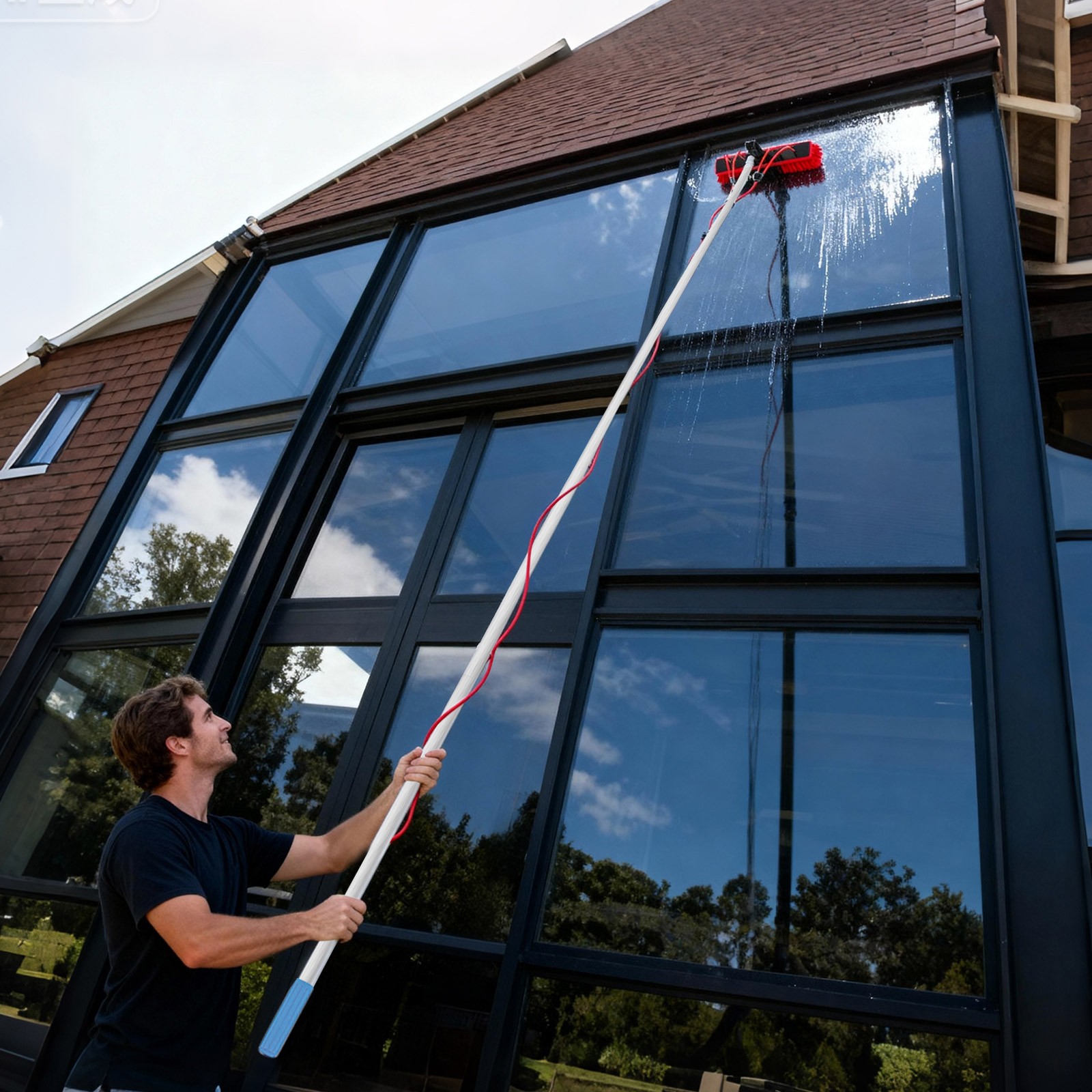 Solar Panel Cleaning Brush Kit 13ft Telescopic Pole W/Water Fed Brush For Window