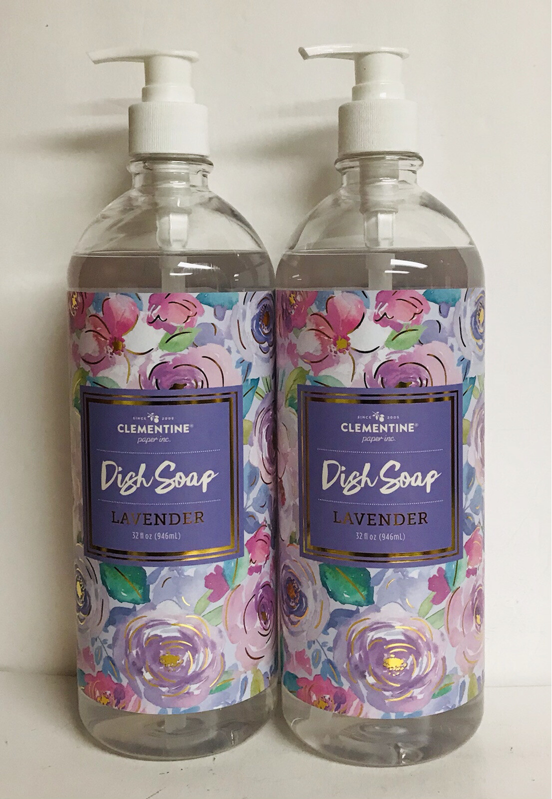 2 Bottles Clementine ~ Lavender Dish Soap 32 fl oz Each ~ Tough on Grease