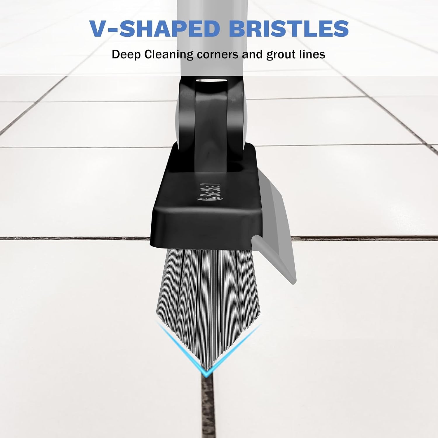 SetSail Grout Cleaner Brush with Long Handle, V-Shaped Floor Scrub Brush Swivel