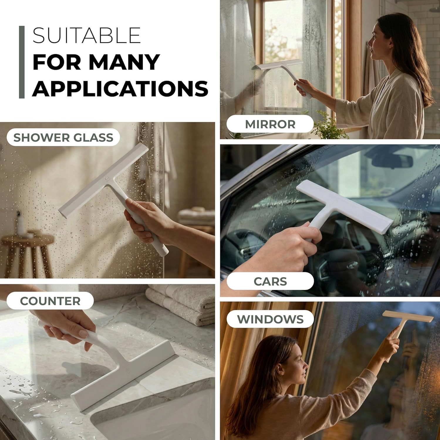 GÜTEWERK Silicone Shower Squeegee for Glass Doors & Mirrors with Stainless Steel