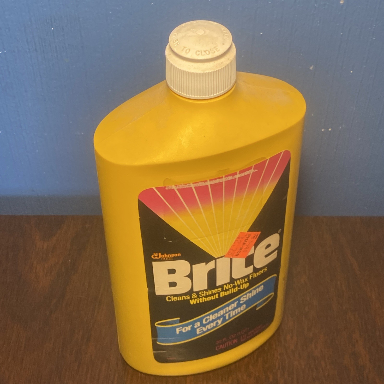 VINTAGE Johnson BRITE For No Wax Floors 32 fl oz Bottle – 1982 Cleaner, 60% Full