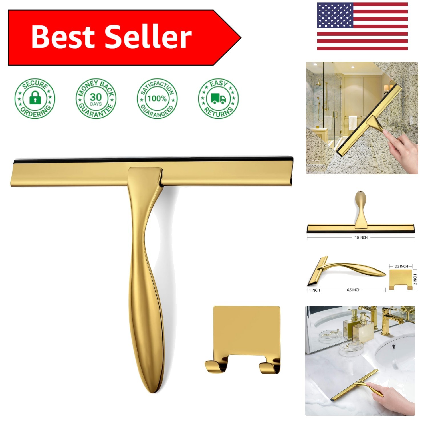 Stainless Steel and Brass Shower Squeegee – 10 Inches of Modern Elegance