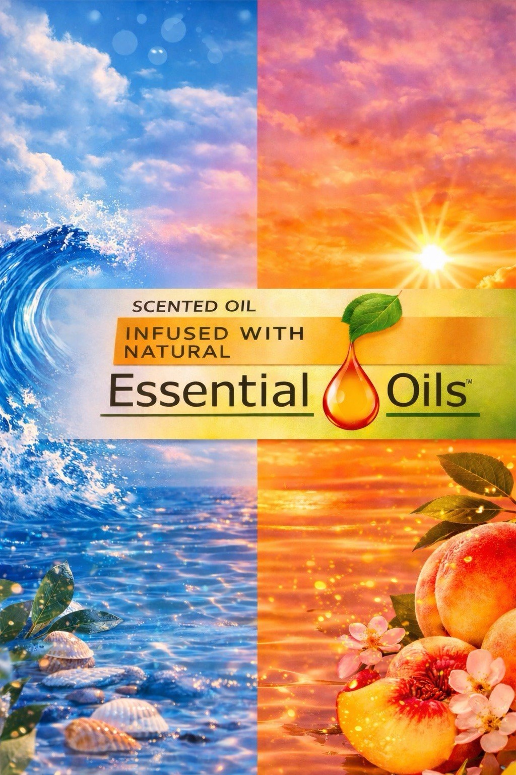 AIR WICK – 3 Calming Sea Spray & Breeze AND 3 Sweet Peach & Sunrise AND Plug-In