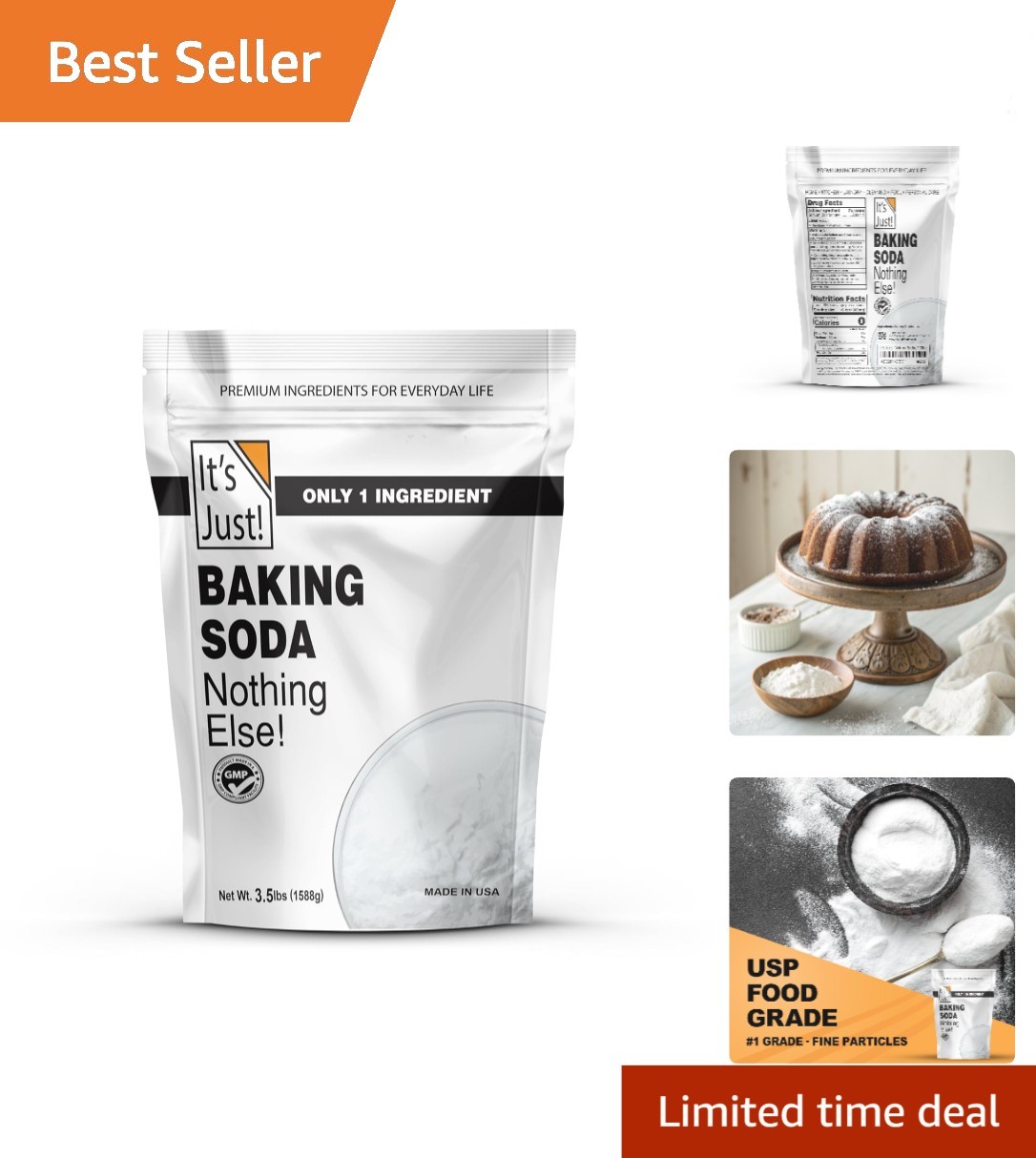 56 Ounce 100% Pure Sodium Bicarbonate – Gluten-Free, Additive-Free Baking Soda