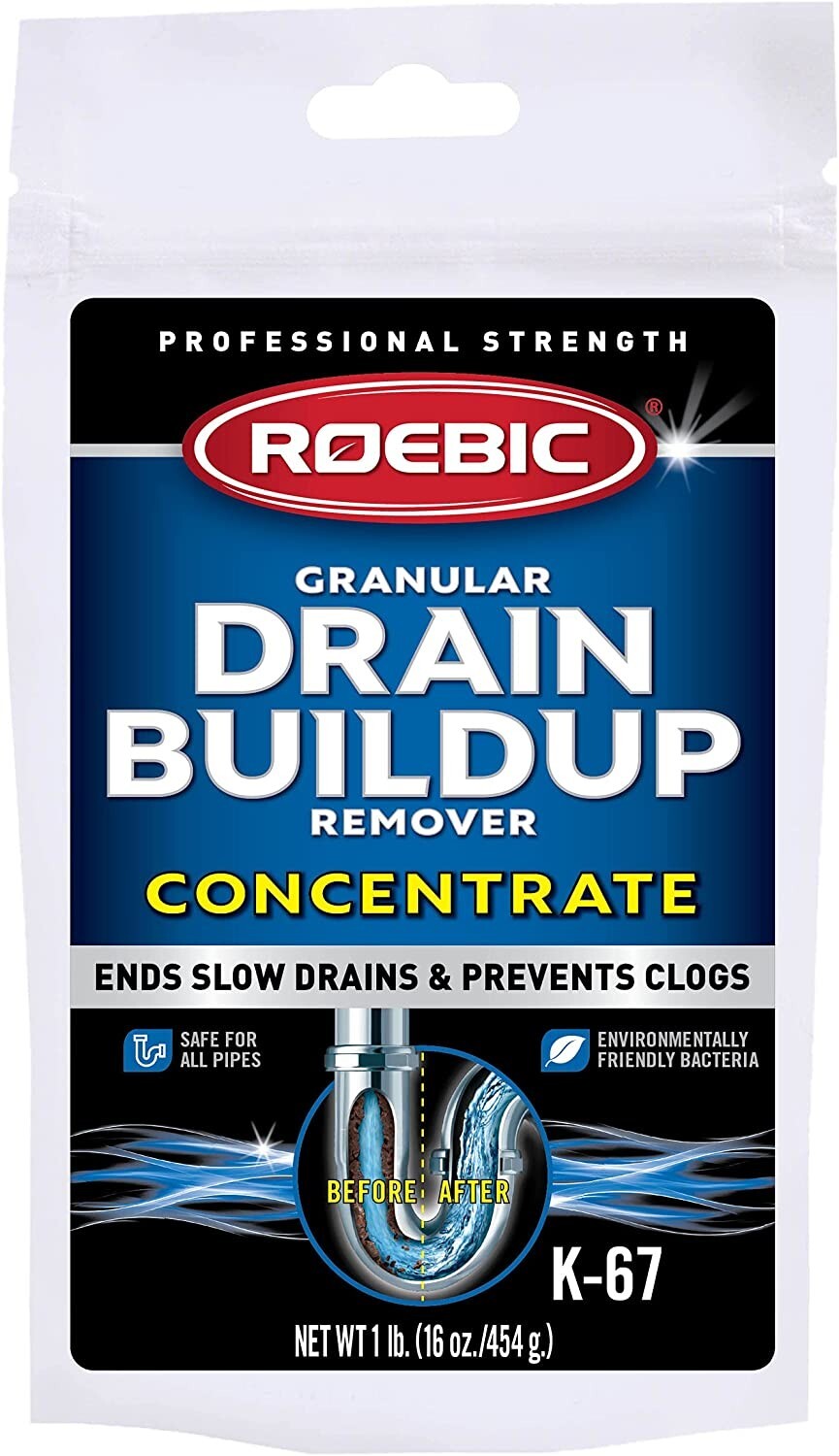Roebic K-67 16 oz Granular Drain Buildup & Trap Cleaner – Pack of 12