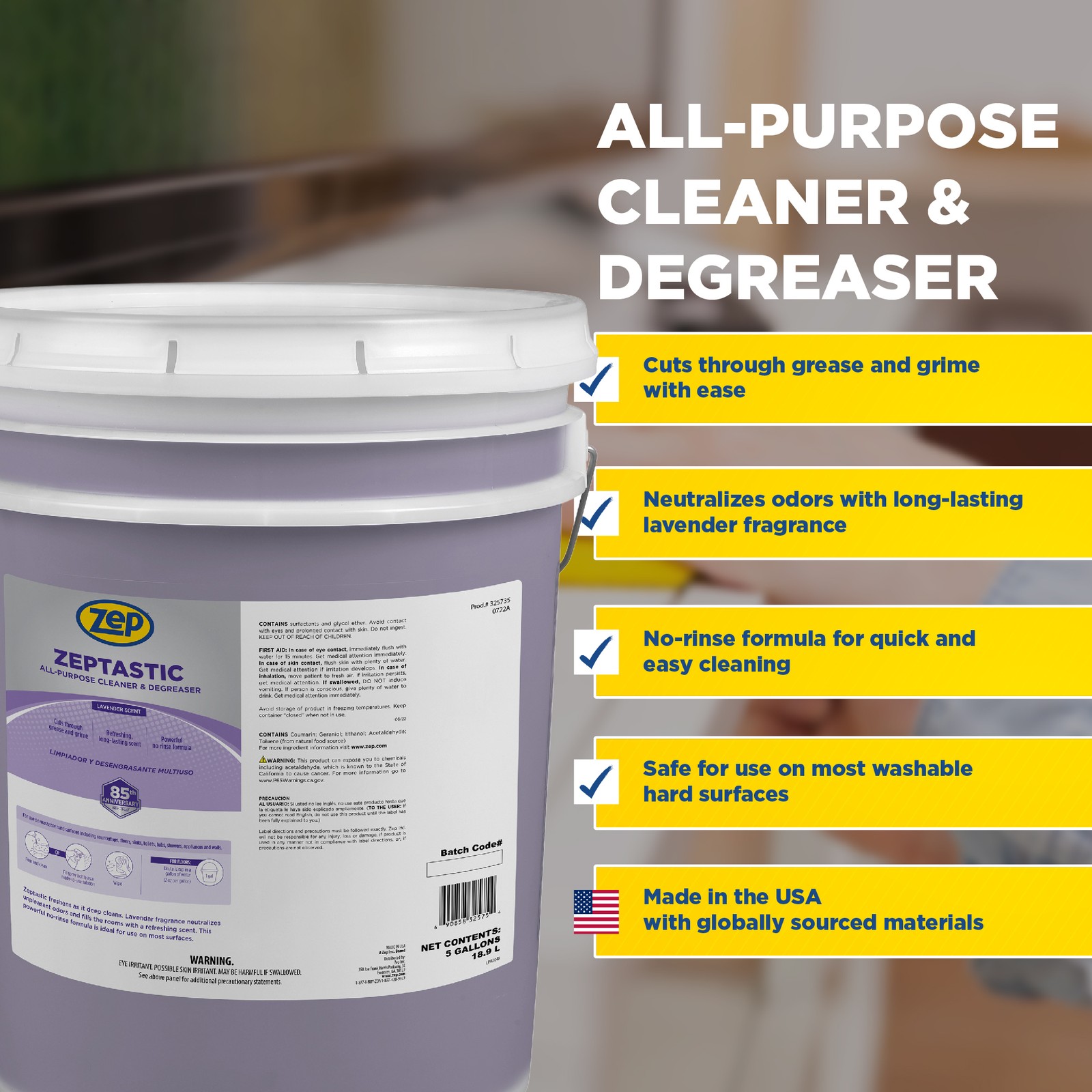Zep Zeptastic All-Purpose Cleaner and Degreaser – 5 Gallon (1 Unit) 325735 –