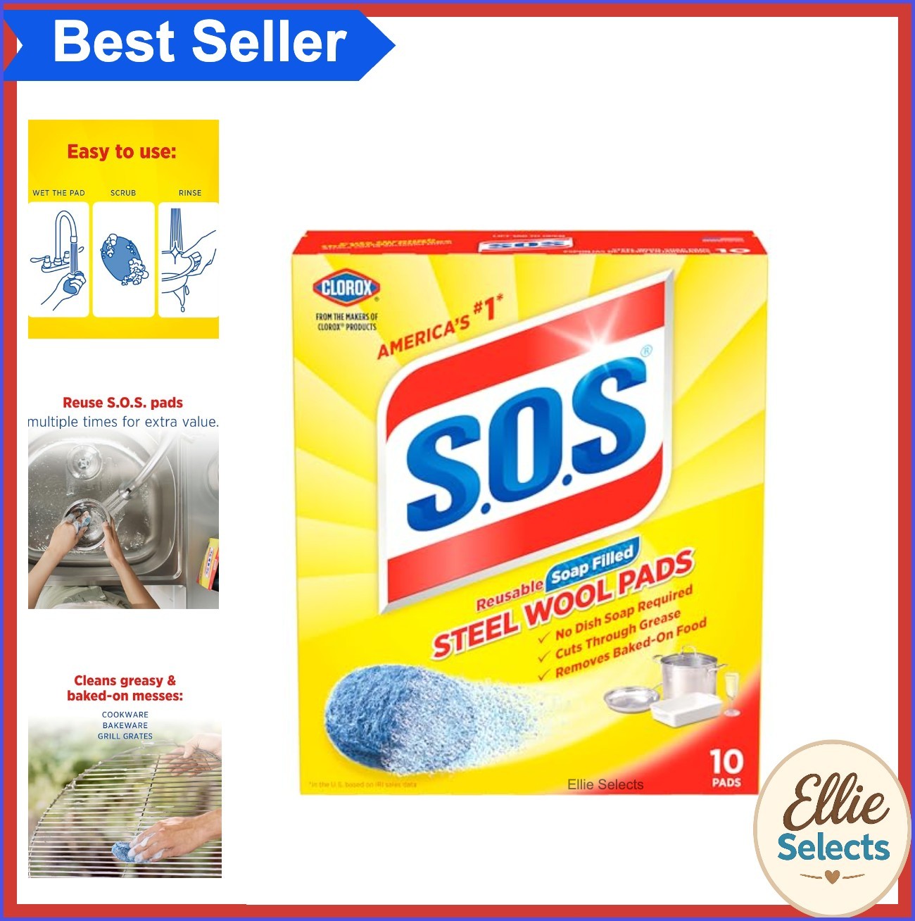 Steel Wool Soap Pads 10 Count Scrubbing Sponges Heavy Duty Cleaning Pots Pans