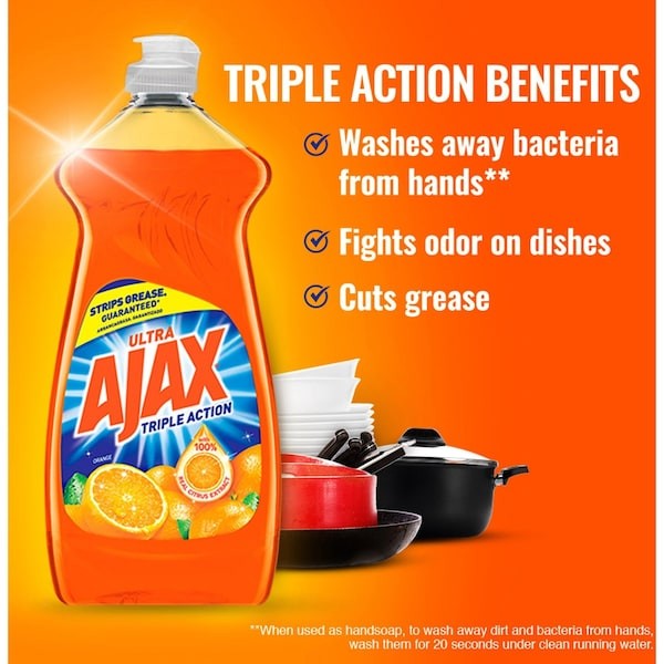 Ajax 144678 Dish Soap, Bottle, 28 Oz, Orange, Liquid, Pk9