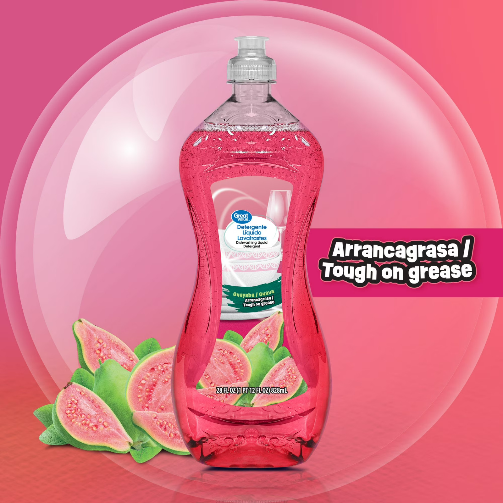 Great Value Dish Washing Liquid Detergent, Guava, 28 fl oz- Free Shipping
