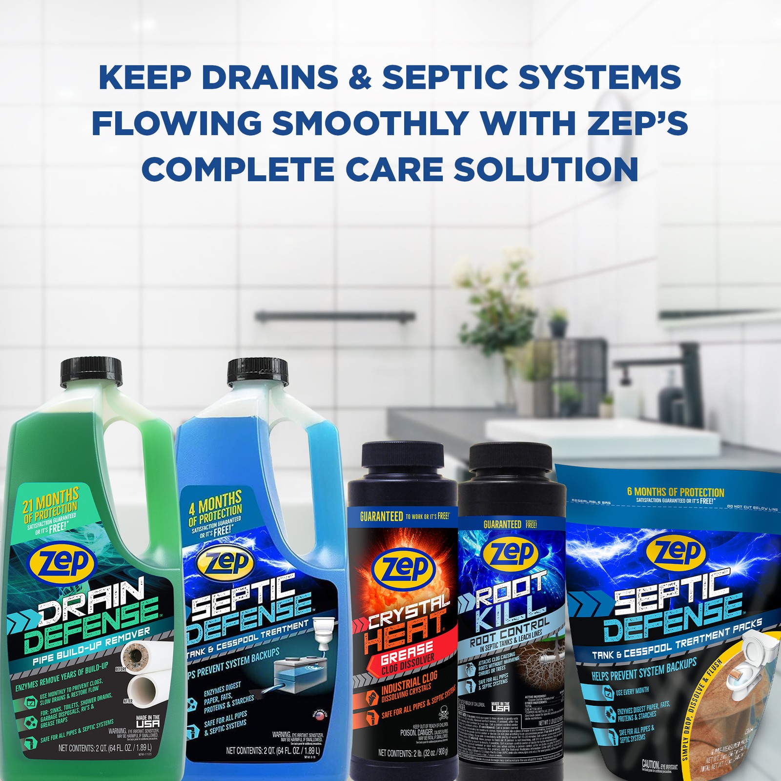 Zep Drain Defense Pipe Build-Up Remover – 64 oz (Case of 4) ZLDC64