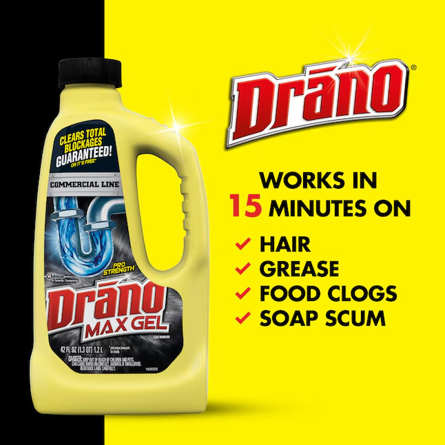 Drano Max Gel Commercial Line 128 oz Drain Cleaner Pour bottle for use all pipe