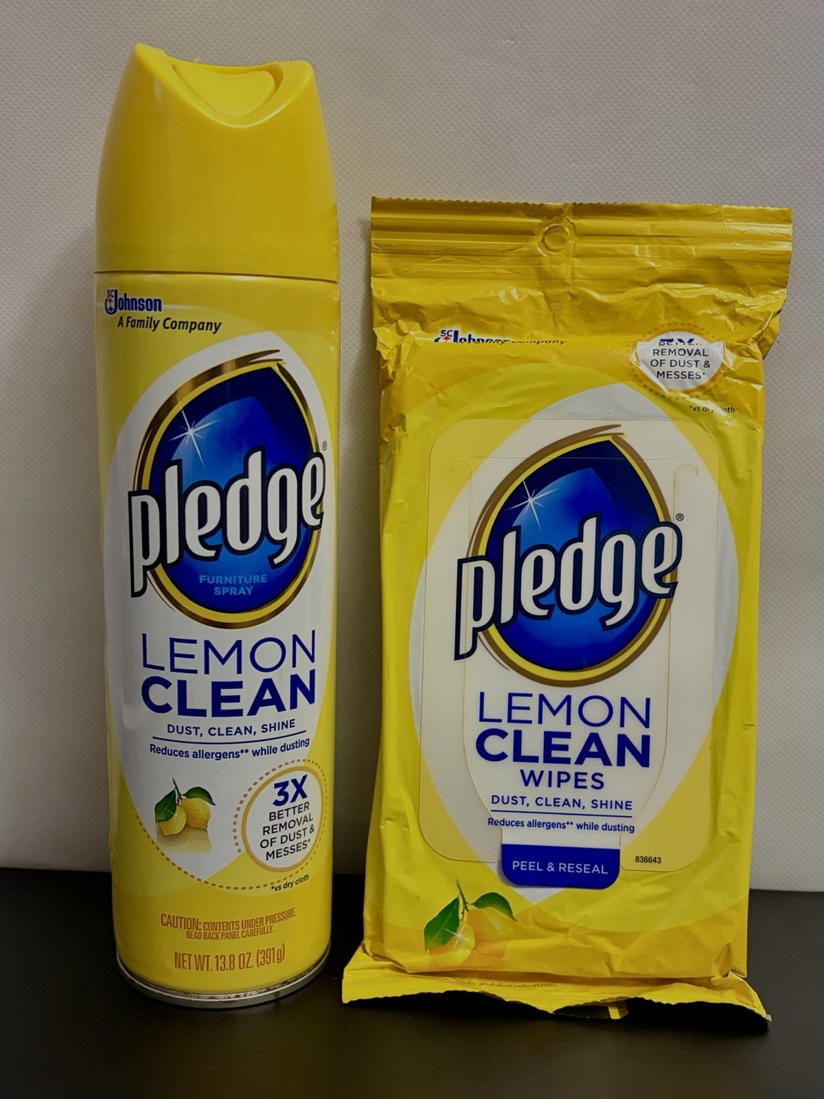 NEW 2pc Pledge Lemon Clean Spray 13.8 oz AND 24 Wipes (2013) NOS 3X Better
