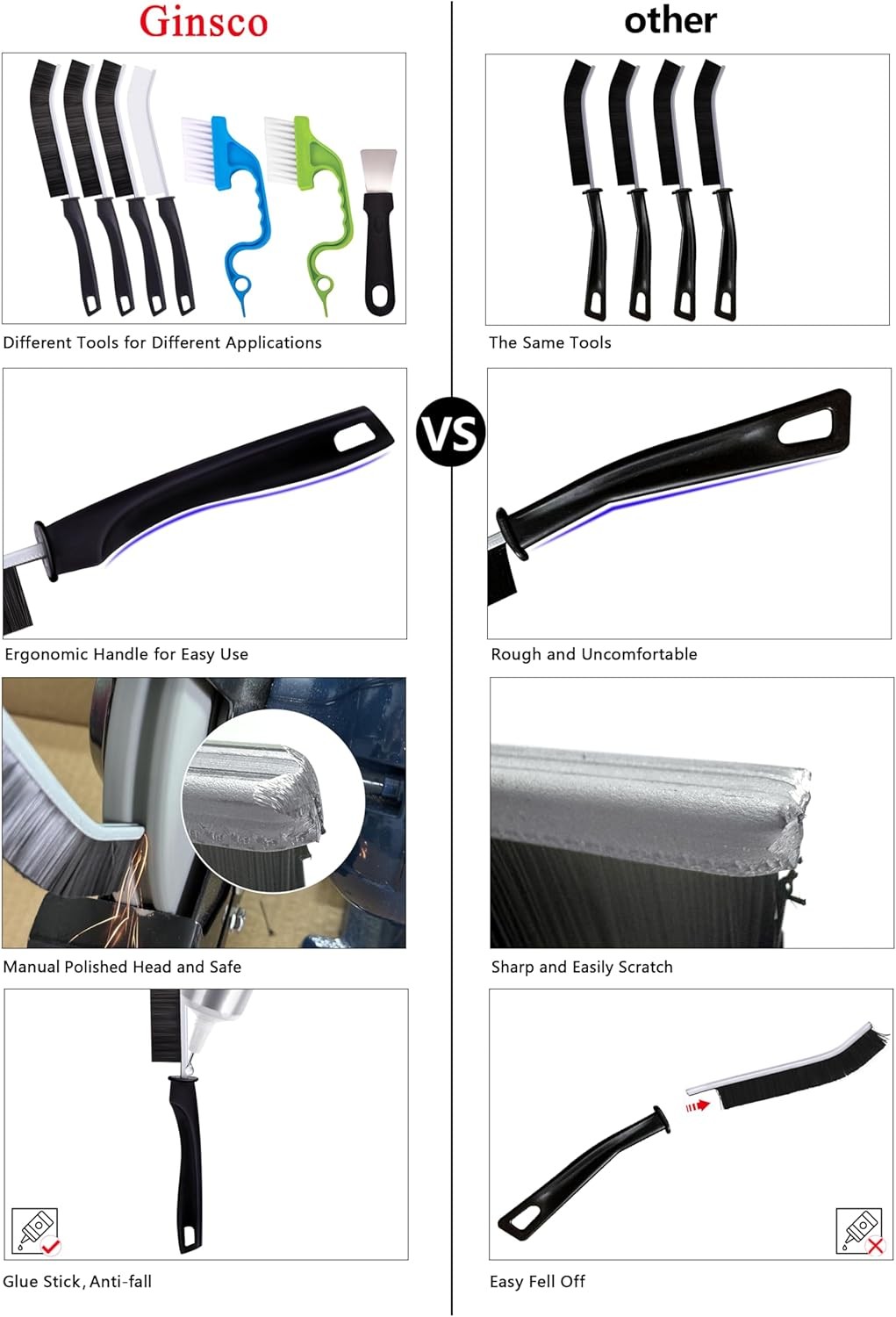 7 Pcs Hard Bristle Crevice Cleaning Brush Kit Multifunctional Hand Held Gap